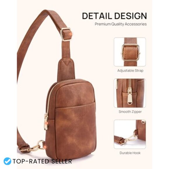 Faux Leather Crossbody Sling Bag Adjustable Strap Chic Minimal Travel Purse - Picture 5 of 7